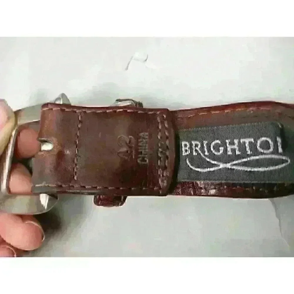Brighton Leather‎ Belt Mens 42 Brown Burgundy Silver Tone Hardware 95207